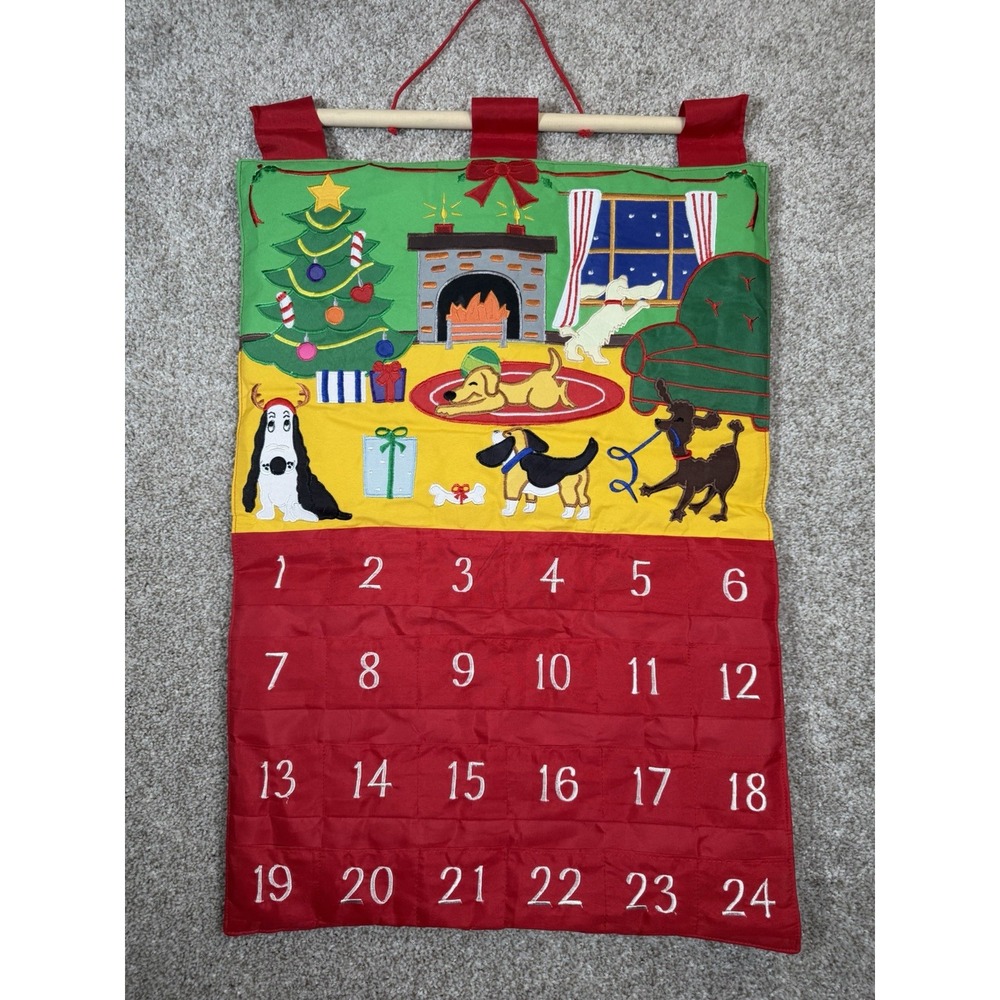 DOGGIE Fabric Advent Countdown Wall Hanging Keepsake 25 Pockets for Dog Bones‎